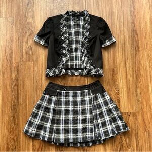 Y2k Bebe Black and White Plaid Cropped Vest Skirt Matching Set
